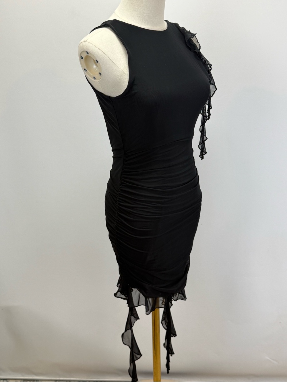 OH POLLY Black Sleeveless Ruffle-Detail Bodycon Mini Dress size 6 - Picture 10 of 15